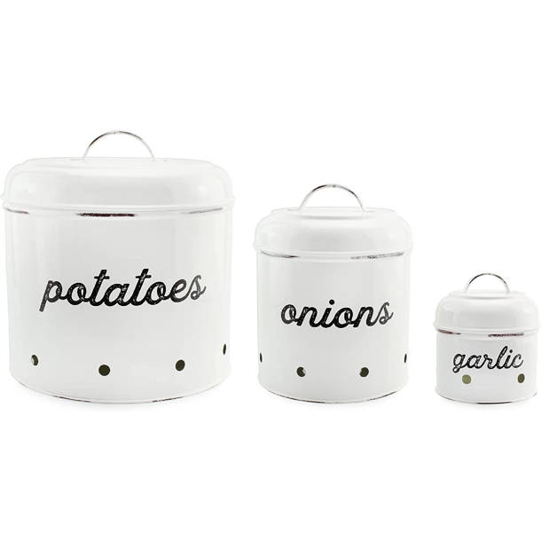 Gracie Oaks Potato Onion Garlic Storage Canisters Keeper Canister Tin